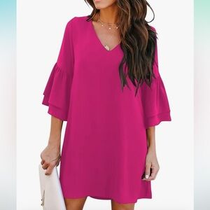 Hot pink bell sleeve dress size M